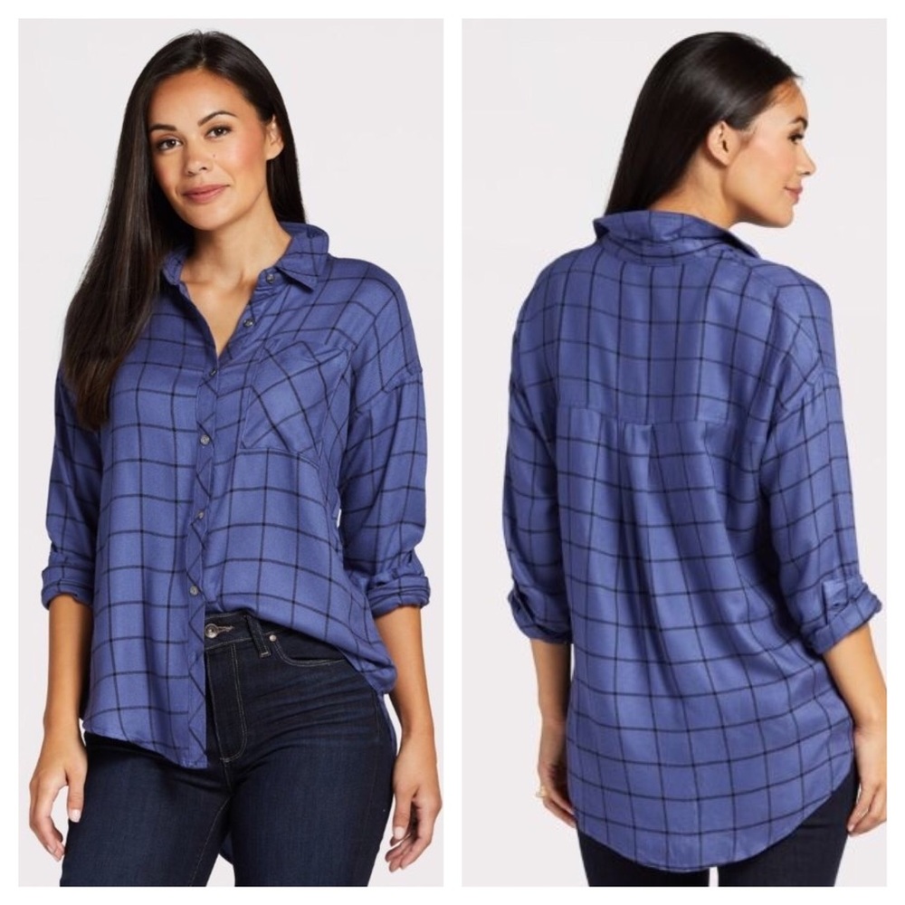 Evereve Peyton Jensen Beckett Plaid Tunic Blouse M